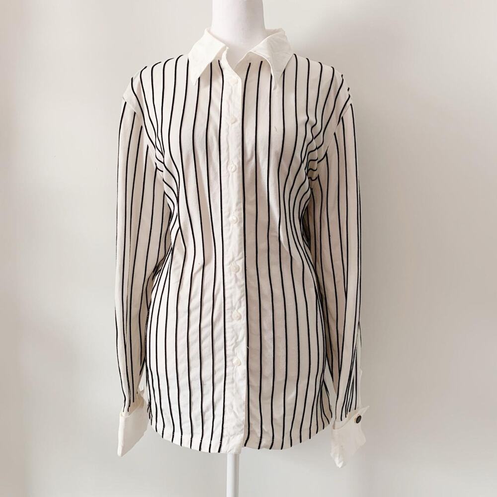 INC International Concepts Striped Tuxedo Sleeve Blouse Size 1X